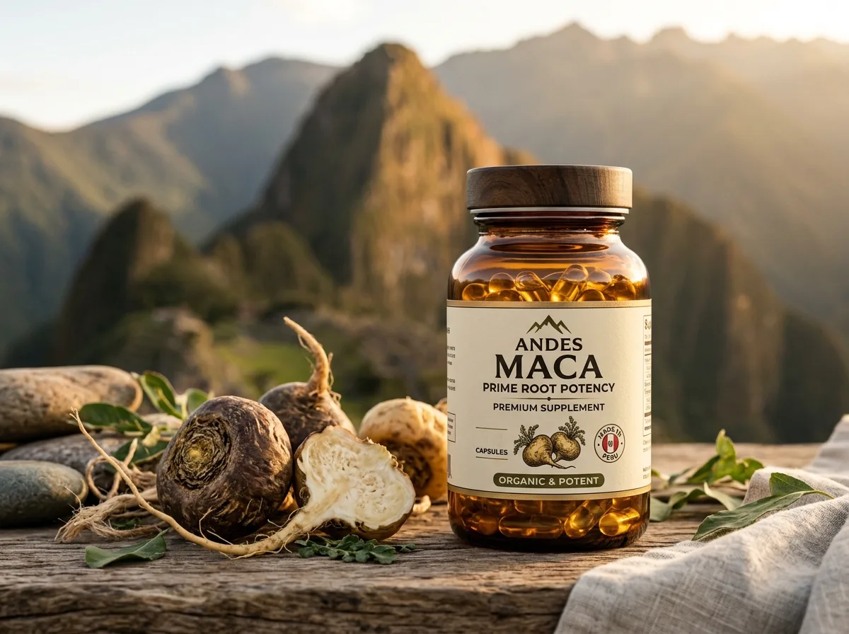 Ingredientes naturales y cápsulas sobre una superficie clara